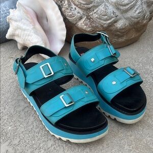 HUNTER Original Leather Platform Sandals Women’s Size 9 10 Turquoise